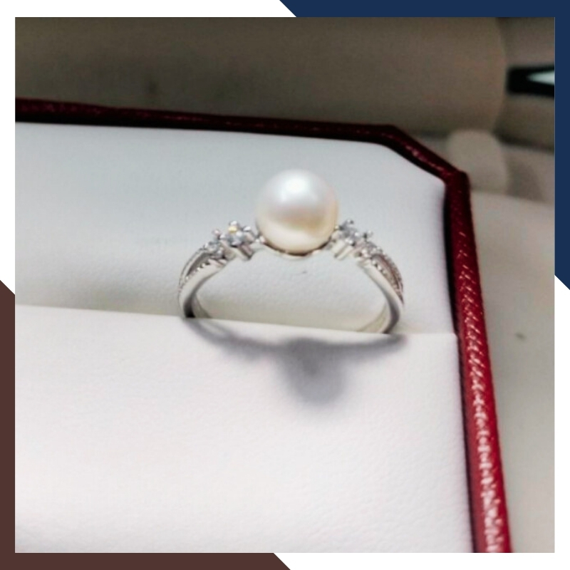 Nhẫn ngọc trai thật đơn giản, nhẫn bạc ý xi bạch kim đính ngọc trai nhỏ xinh mẫu mới đẹp cho nữ mã K98TT78