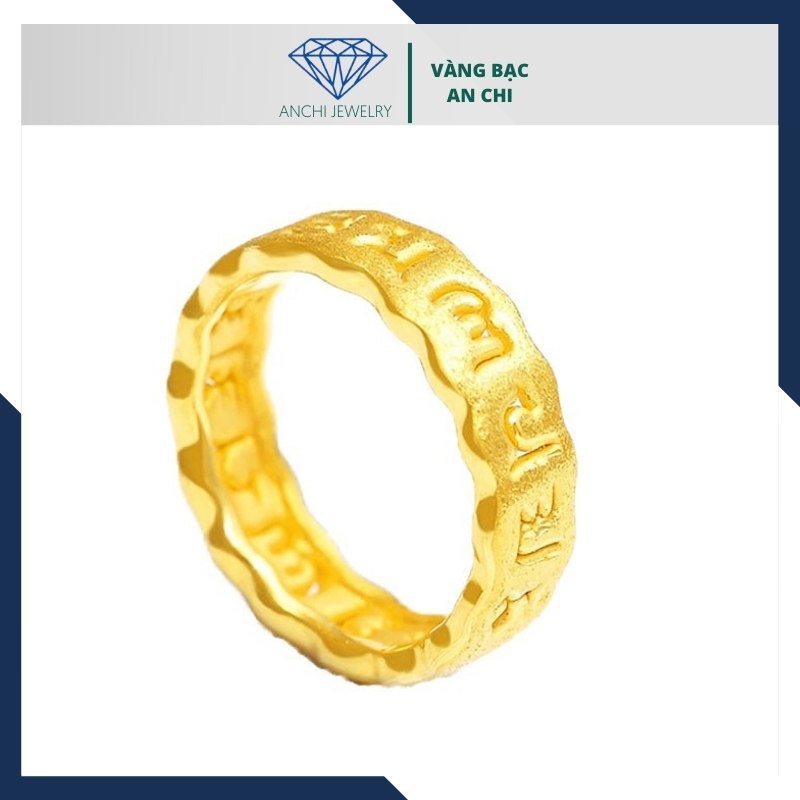 Nhẫn om mani padme hum vàng 24k 9999 chú bình an mã NPT12