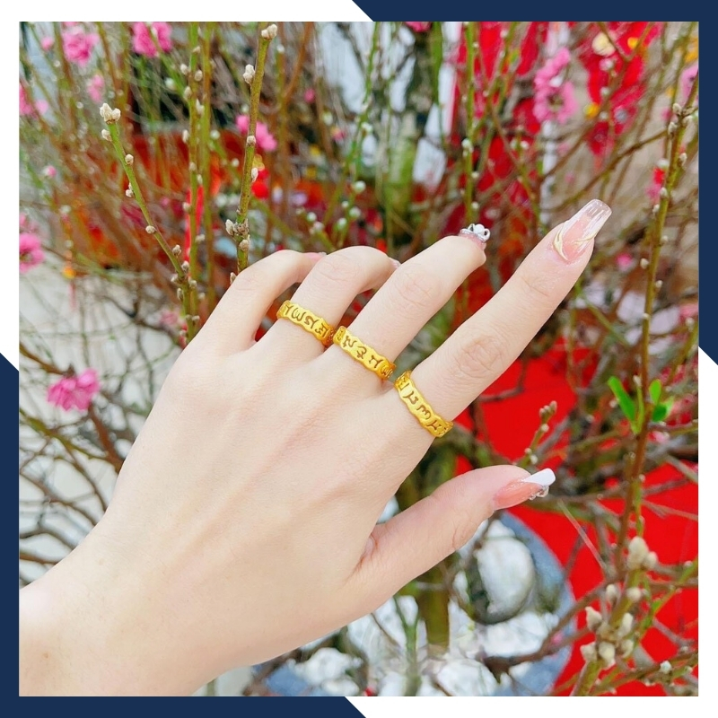 Nhẫn om mani padme hum vàng 24k 9999 chú bình an mã NPT12