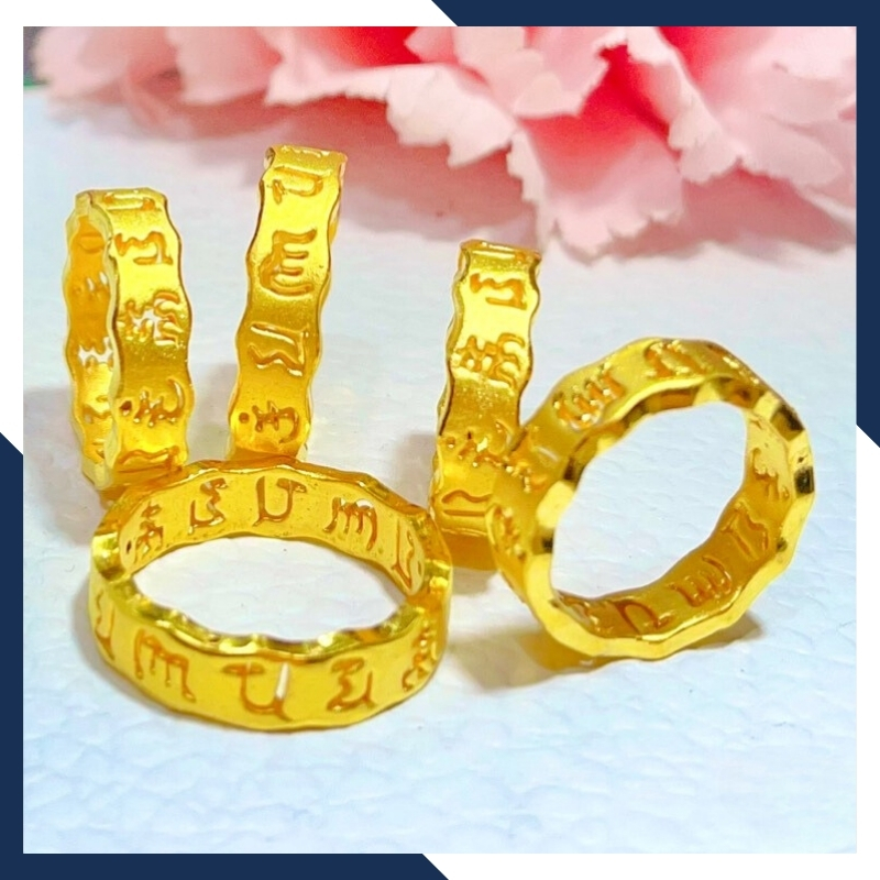 Nhẫn om mani padme hum vàng 24k 9999 chú bình an mã NPT12