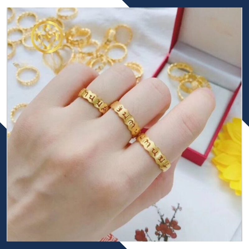 Nhẫn om mani padme hum vàng 24k 9999 chú bình an mã NPT12