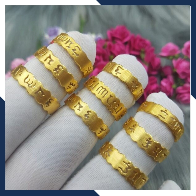 Nhẫn om mani padme hum vàng 24k 9999 chú bình an mã NPT12