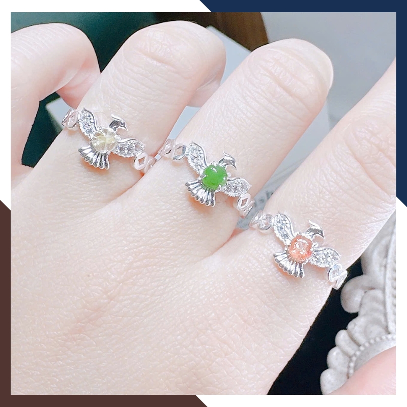 Nhẫn Phượng Hoàng Bạc 925 Đính Đá Tự Nhiên Đủ Màu Hợp Mệnh NB01 – Mẫu Nhẫn Phong Thủy Thu Hút Tài Lộc