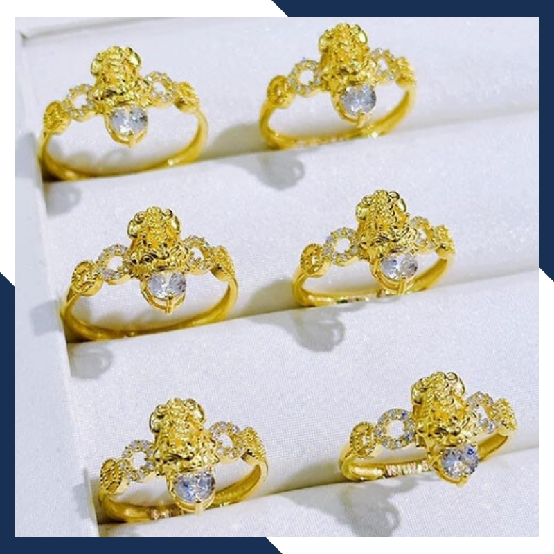 Nhẫn tỳ hưu vàng tây 10k phong thủy cho nữ, nhẫn kim tiền tỳ hưu ngậm ngọc mã D80TL47