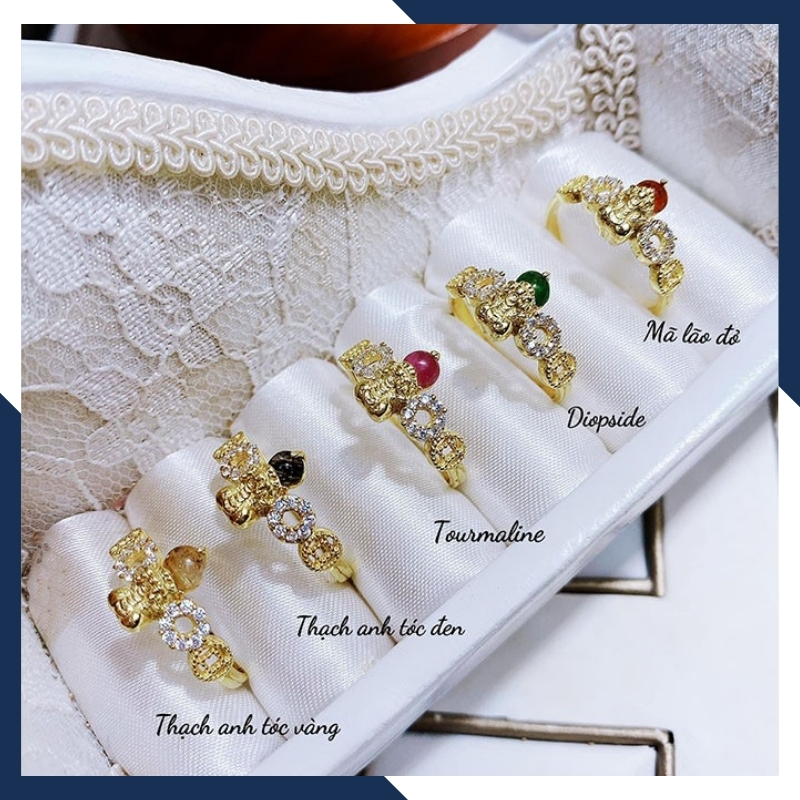 Nhẫn tỳ hưu vàng tây 10k phong thủy cho nữ, nhẫn kim tiền tỳ hưu ngậm ngọc mã D80TL47