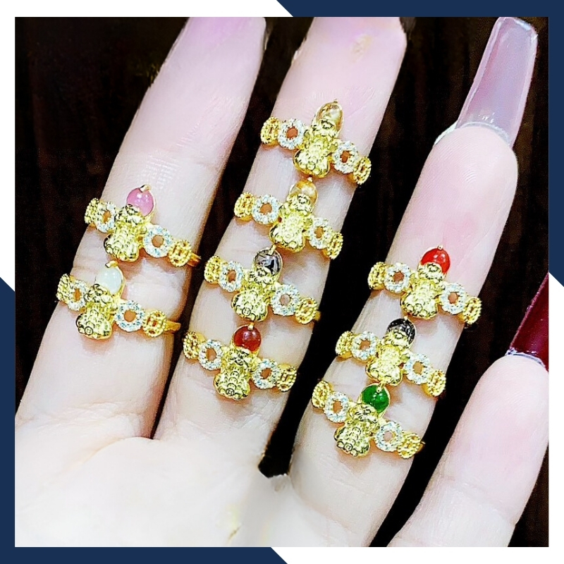 Nhẫn tỳ hưu vàng tây 10k phong thủy cho nữ, nhẫn kim tiền tỳ hưu ngậm ngọc mã D80TL47