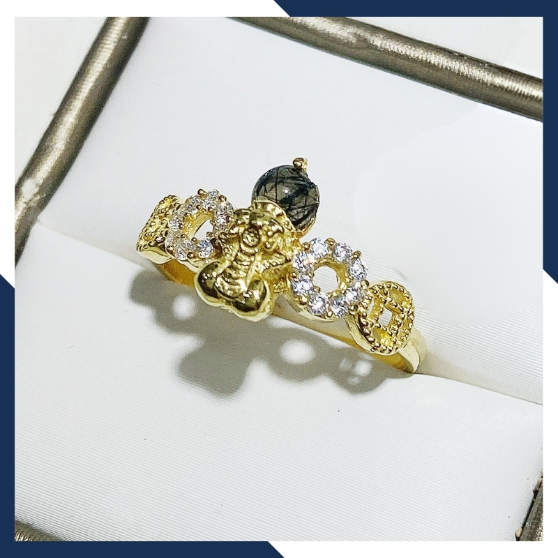 Nhẫn tỳ hưu vàng tây 10k phong thủy cho nữ, nhẫn kim tiền tỳ hưu ngậm ngọc mã D80TL47