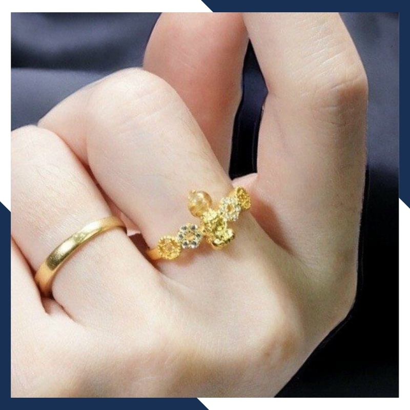 Nhẫn tỳ hưu vàng tây 10k phong thủy cho nữ, nhẫn kim tiền tỳ hưu ngậm ngọc mã D80TL47