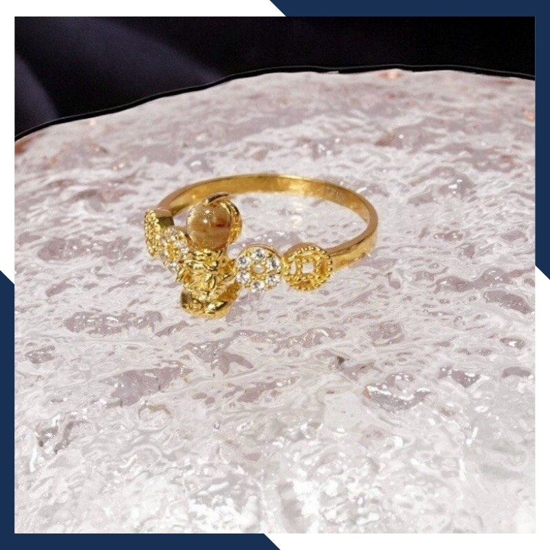 Nhẫn tỳ hưu vàng tây 10k phong thủy cho nữ, nhẫn kim tiền tỳ hưu ngậm ngọc mã D80TL47