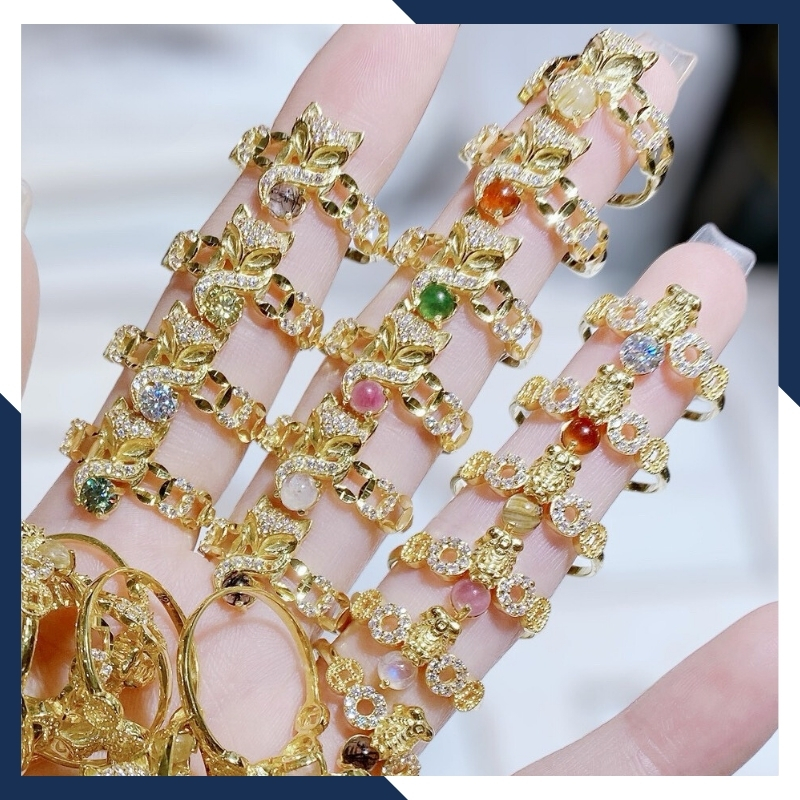 Nhẫn tỳ hưu vàng tây 10k phong thủy cho nữ, nhẫn kim tiền tỳ hưu ngậm ngọc mã D80TL47