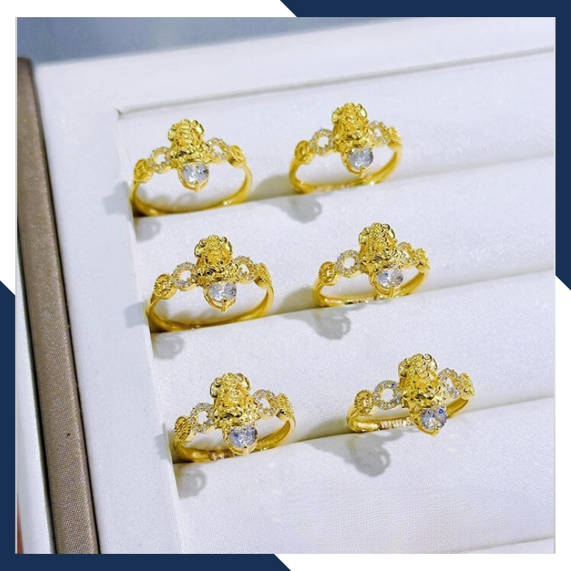 Nhẫn tỳ hưu vàng tây 10k phong thủy cho nữ, nhẫn kim tiền tỳ hưu ngậm ngọc mã D80TL47