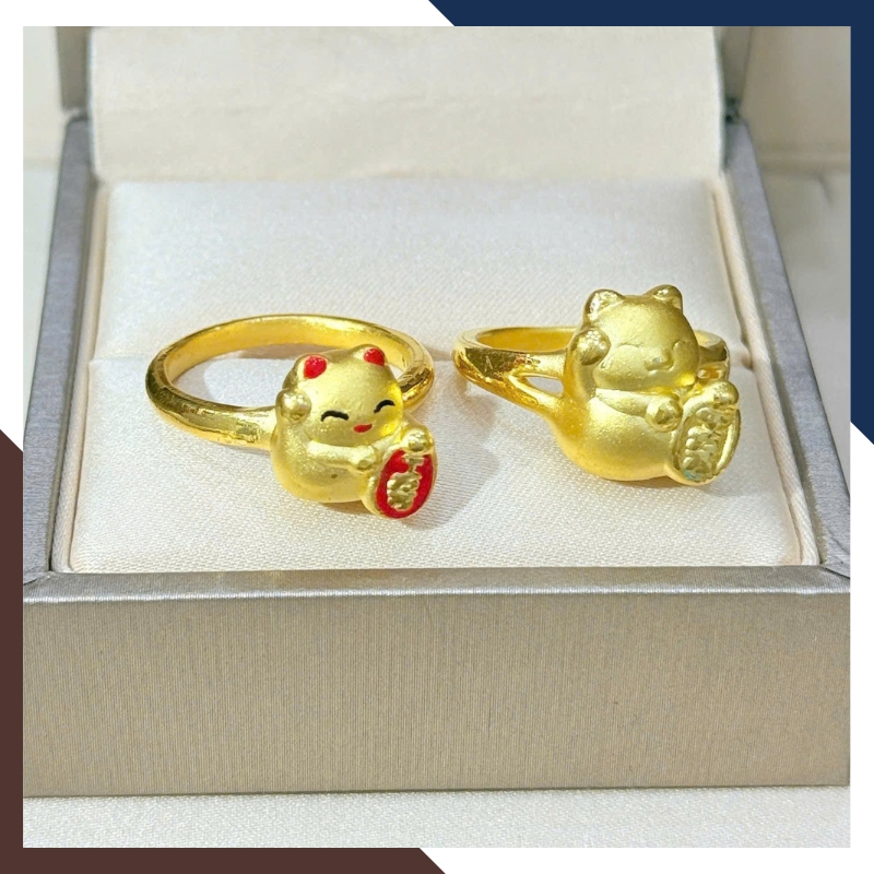 Nhẫn Mèo Thần Tài Vàng 24K 9999 Cho Nữ NVNU446 – Biểu Tượng May Mắn, Chiêu Tài