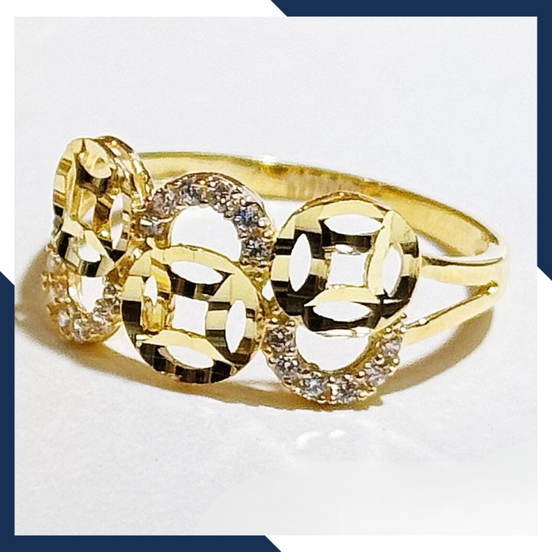 Nhẫn vàng kim tiền nữ 10k, nhẫn kim tiền vàng đính đá ngày vía thần tài mã 1166TL39