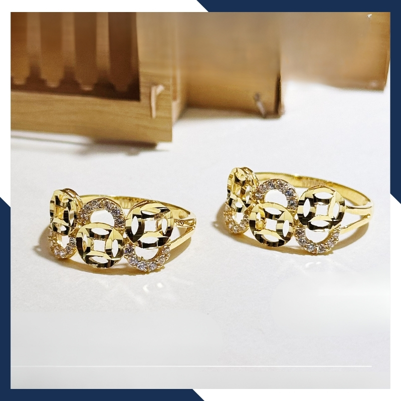 Nhẫn vàng kim tiền nữ 10k, nhẫn kim tiền vàng đính đá ngày vía thần tài mã 1166TL39