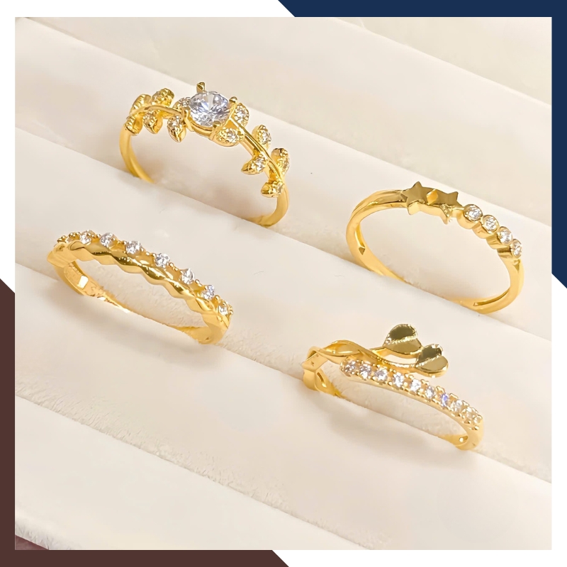 Nhẫn vàng nữ 10K NVN383 – Bst 4 mẫu nhẫn mảnh, phối layering đẹp