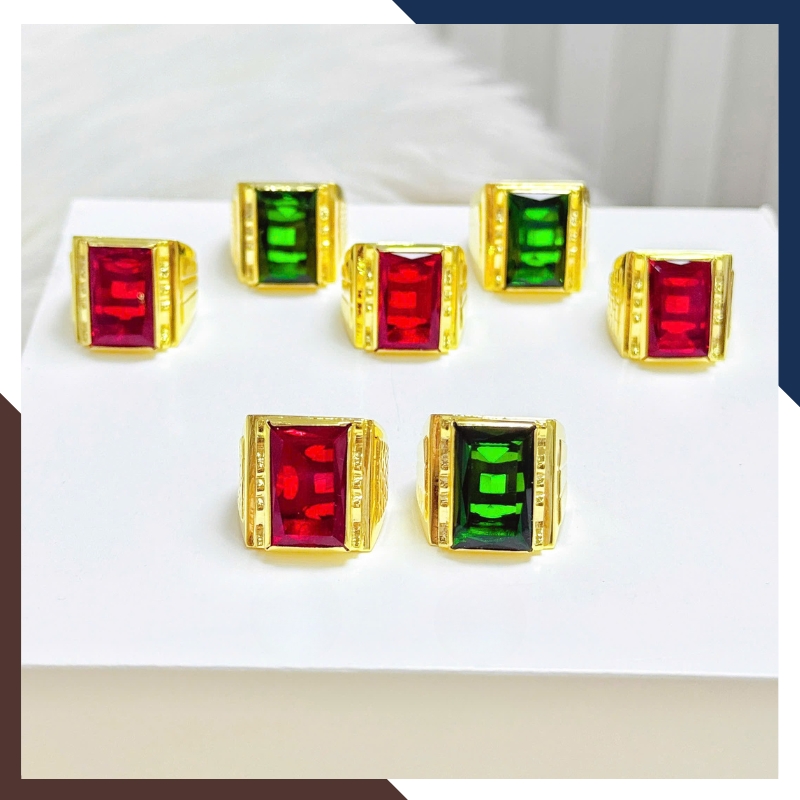 Nhẫn Vàng Tây Nam 10k Đính Đá Phong Thuỷ Màu Xanh/ Đỏ/ Đen Mã NVNA91