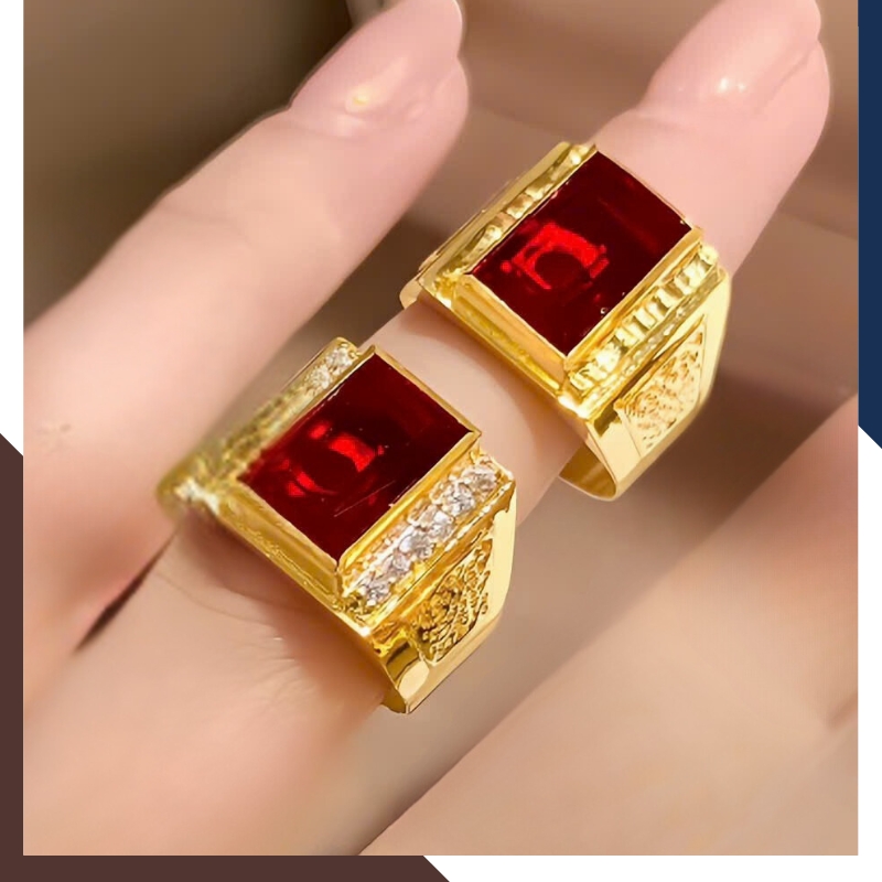 Nhẫn Vàng Tây Nam 10k Đính Đá Phong Thuỷ Màu Xanh/ Đỏ/ Đen/ Vàng NVNA85