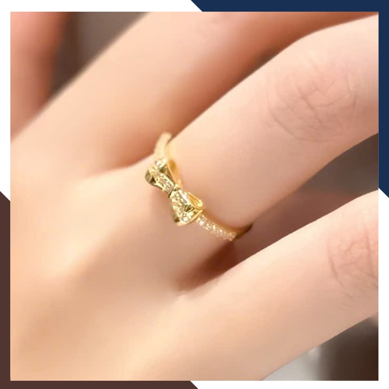 Nhẫn Vàng Tây Nữ 10K Hình Nơ Đính Đá CZ NVN306 – Kiểu Dáng Thanh Mảnh Phù Hợp Đeo Ngón Trỏ