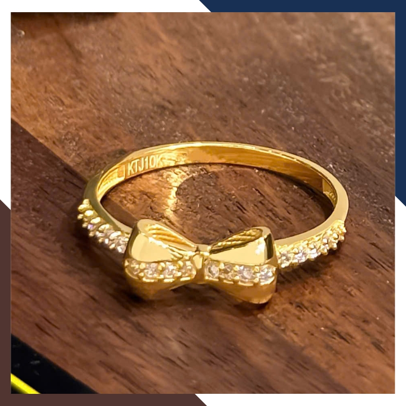 Nhẫn Vàng Tây Nữ 10K Hình Nơ Đính Đá CZ NVN306 – Kiểu Dáng Thanh Mảnh Phù Hợp Đeo Ngón Trỏ