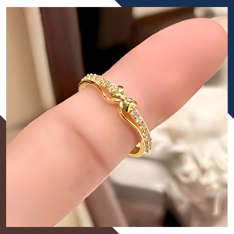 Nhẫn Vàng Tây Nữ 10K Hình Nơ NVN377 – Thiết Kế Thanh Mảnh, Sang Trọng, Dễ Phối Layering