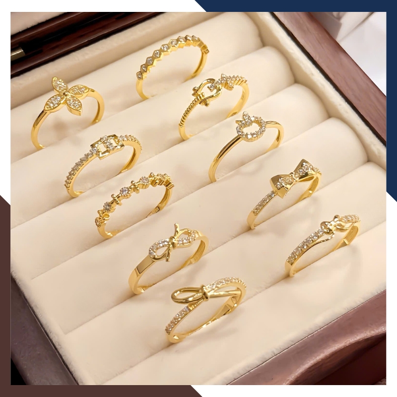 Nhẫn vàng tây nữ 10K NVN380 bản mỏng – nhiều mẫu đẹp, dễ phối layering