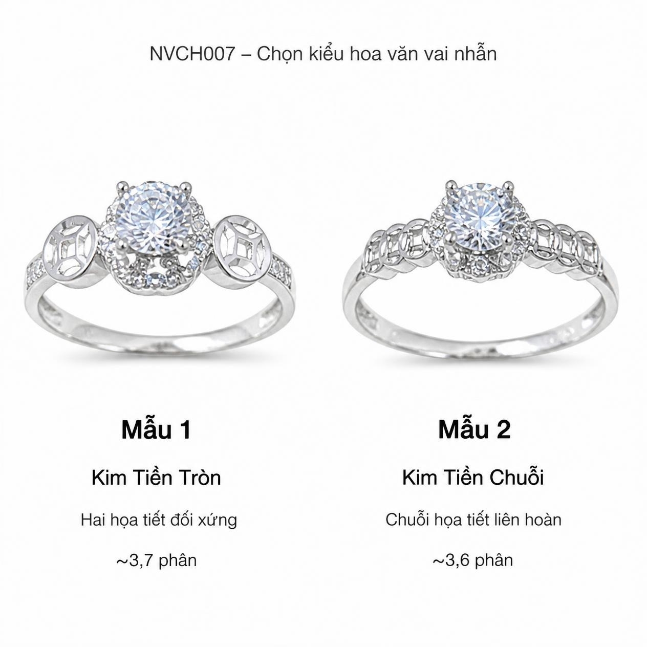 Nhẫn Cầu Hôn Vàng Trắng 10K NVCH007 – Halo Kim Tiền, 2 Mẫu Thiết Kế