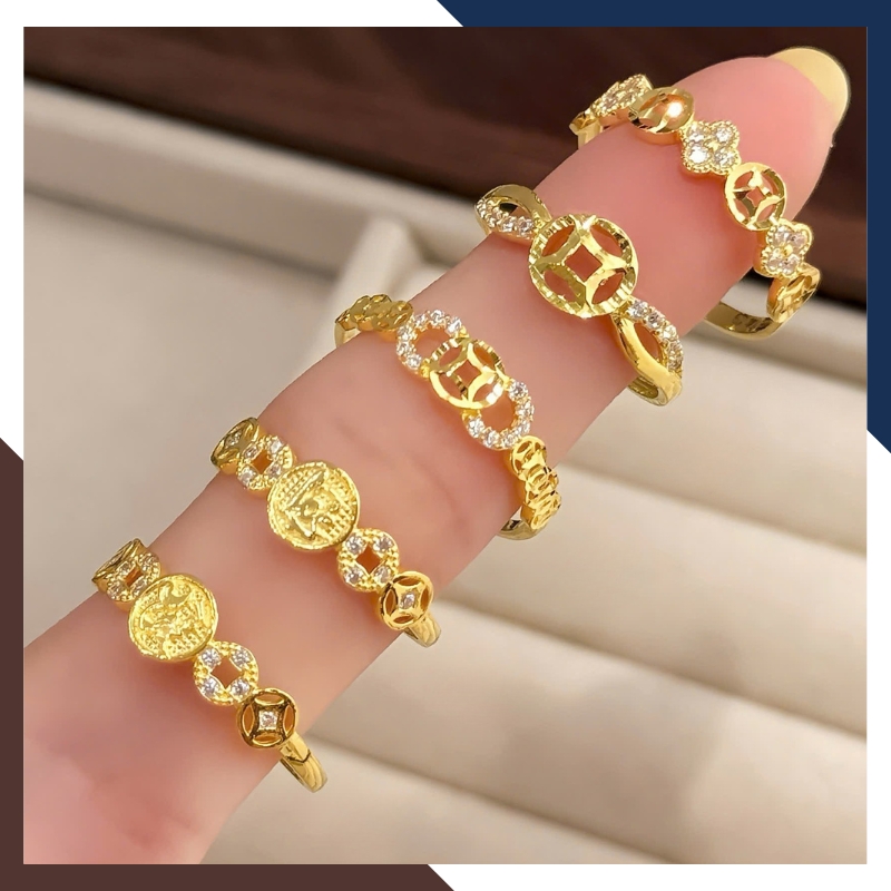 Nhẫn Kim Tiền Vàng 10K Nữ Dáng Gọn NVNU447 – 5 Thiết Kế Dễ Phối Trang Phục
