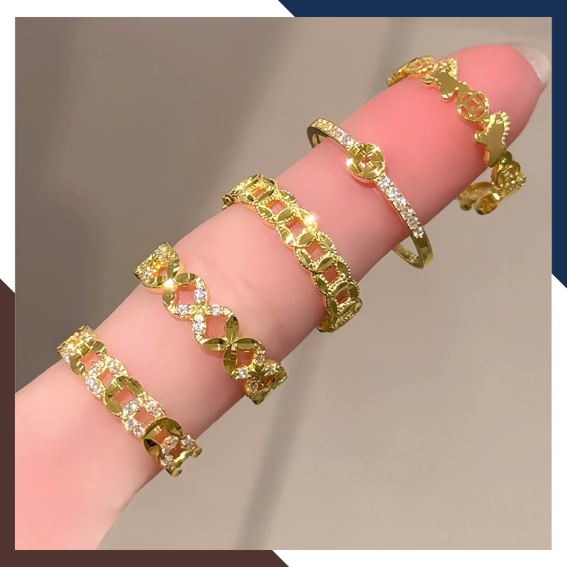 Nhẫn Kim Tiền Vàng 10K Nữ Dáng Gọn NVNU447 – 5 Thiết Kế Dễ Phối Trang Phục