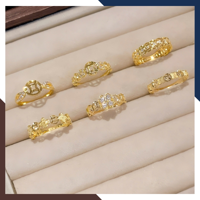 Nhẫn Kim Tiền Vàng 10K Nữ Dáng Gọn NVNU447 – 5 Thiết Kế Dễ Phối Trang Phục