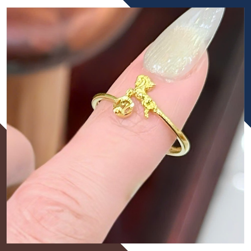 NVNU456 – Nhẫn Vàng 10K 3 Phân Hoạ Tiết Ngựa Mini 3D & Kim Tiền Đúc Nổi