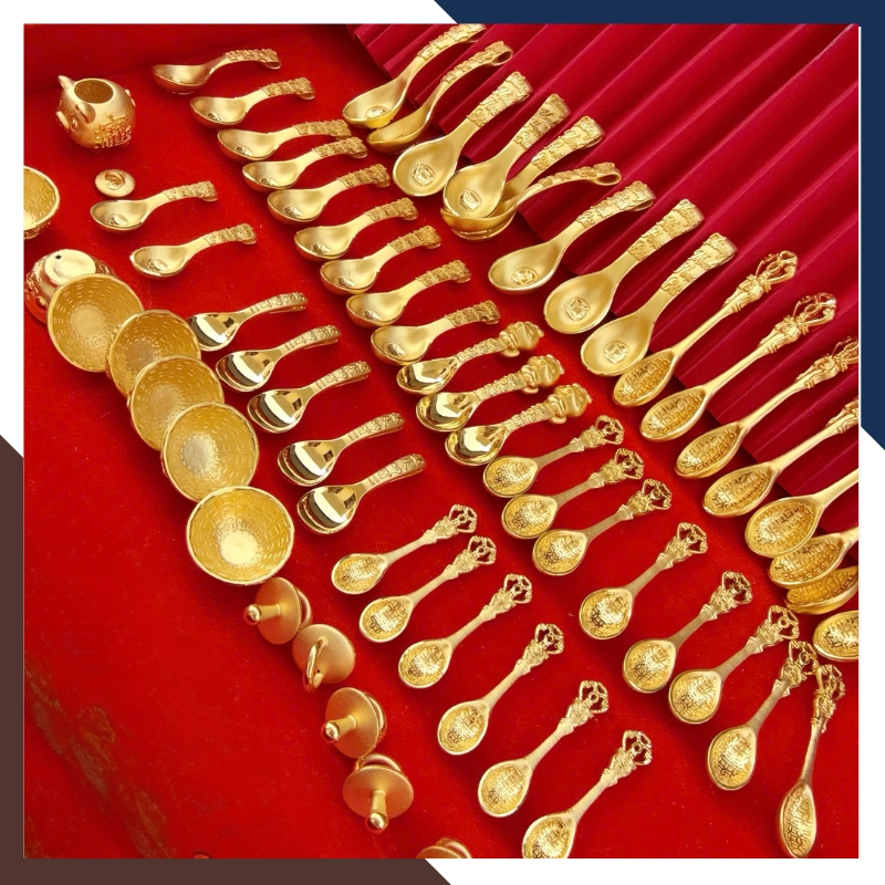 Bộ Bát Đũa Vàng Ta 24K 9999 QTV32 – Kỷ Vật Thôi Nôi Cho Bé | Ngọc Trai Anchi