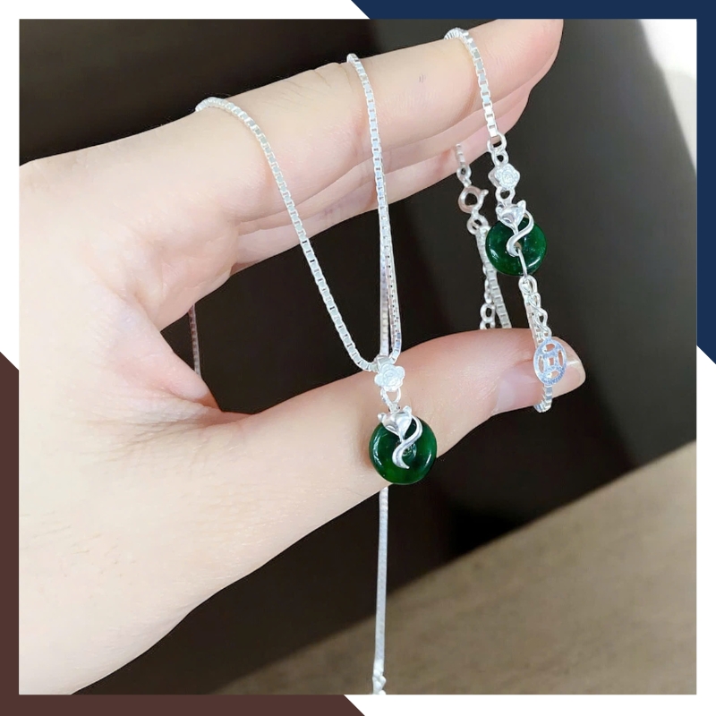 Set Dây Chuyền, Lắc Tay Phúc Lộc Tình Hồ Ly Bạc Ôm Đồng ĐIếu VTDPT32 –  Xoay Chuyển Cung Vận, Hạnh Phúc Vẹn Tròn