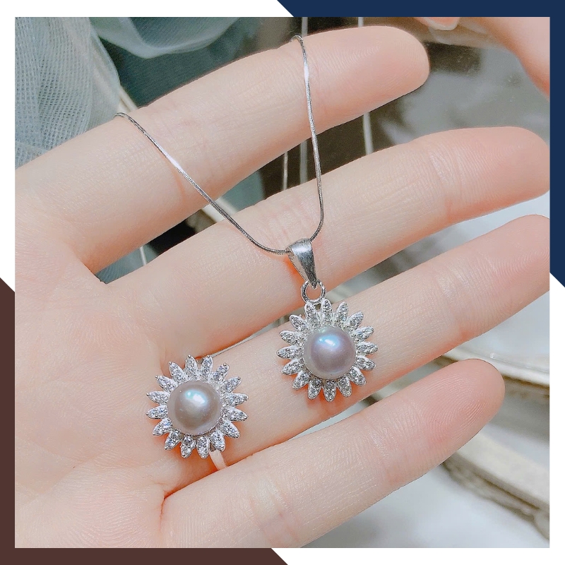 Set Ngọc Trai Bạc 925 Hình Hoa Hướng Dương BTSNT151