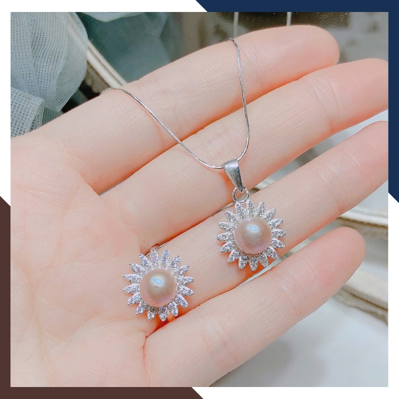 Set Ngọc Trai Bạc 925 Hình Hoa Hướng Dương BTSNT151