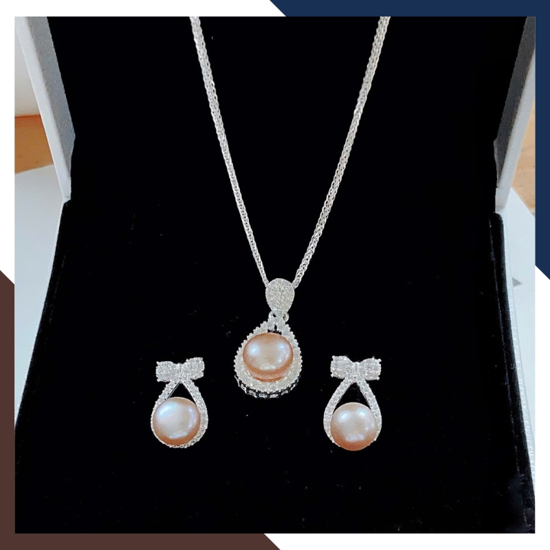 Set Ngọc Trai Bạc Hình Nơ Cho Nữ btsnt177 – Thanh Lịch, Tinh Tế