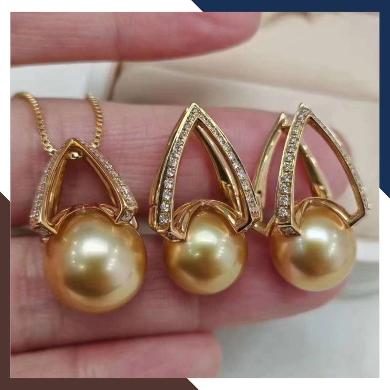 Set ngọc trai gồm nhẫn bông tai và mặt dây chuyền bằng vàng tây 10k cho nữ đẹp mã 81013T11