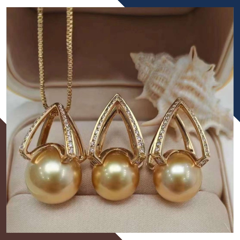 Set ngọc trai gồm nhẫn bông tai và mặt dây chuyền bằng vàng tây 10k cho nữ đẹp mã 81013T11