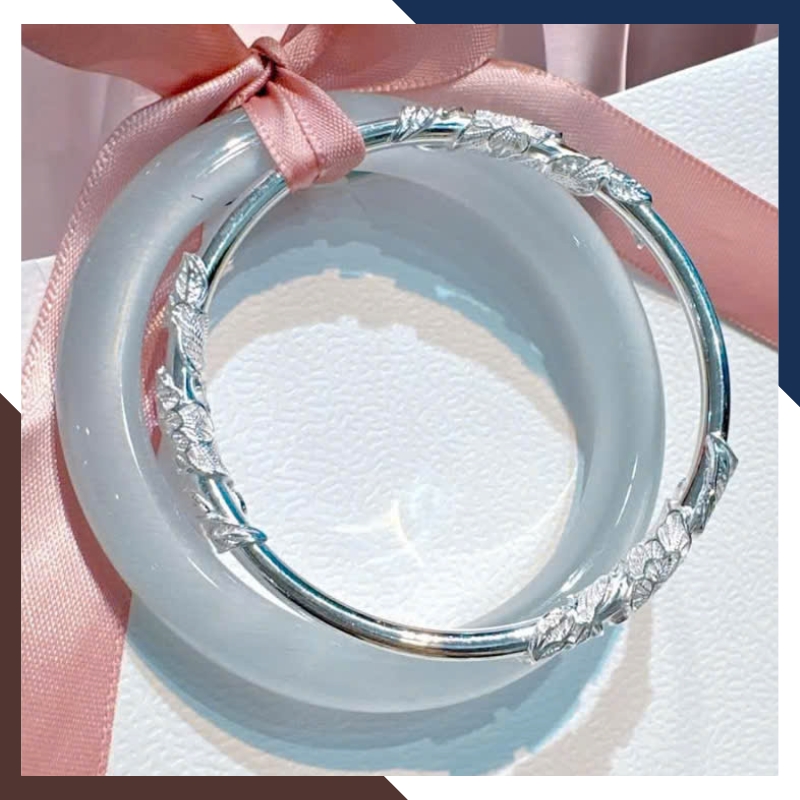 Set 2 Vòng Tay LTBN102 -  Vòng Bạc Liên Hoa Kết Hợp Vòng Đá Mắt Mèo Nữ Tính & Sang Trọng