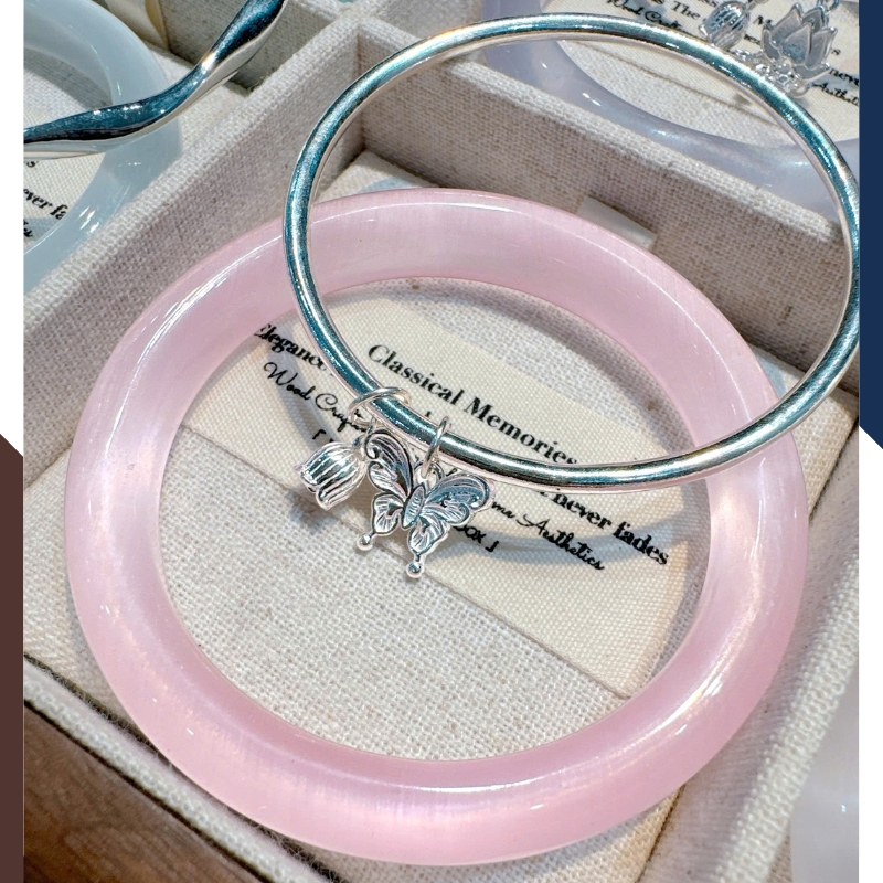 Set Vòng Charm Bạc Kết Hợp Vòng Đá Mắt Mèo LTBN105