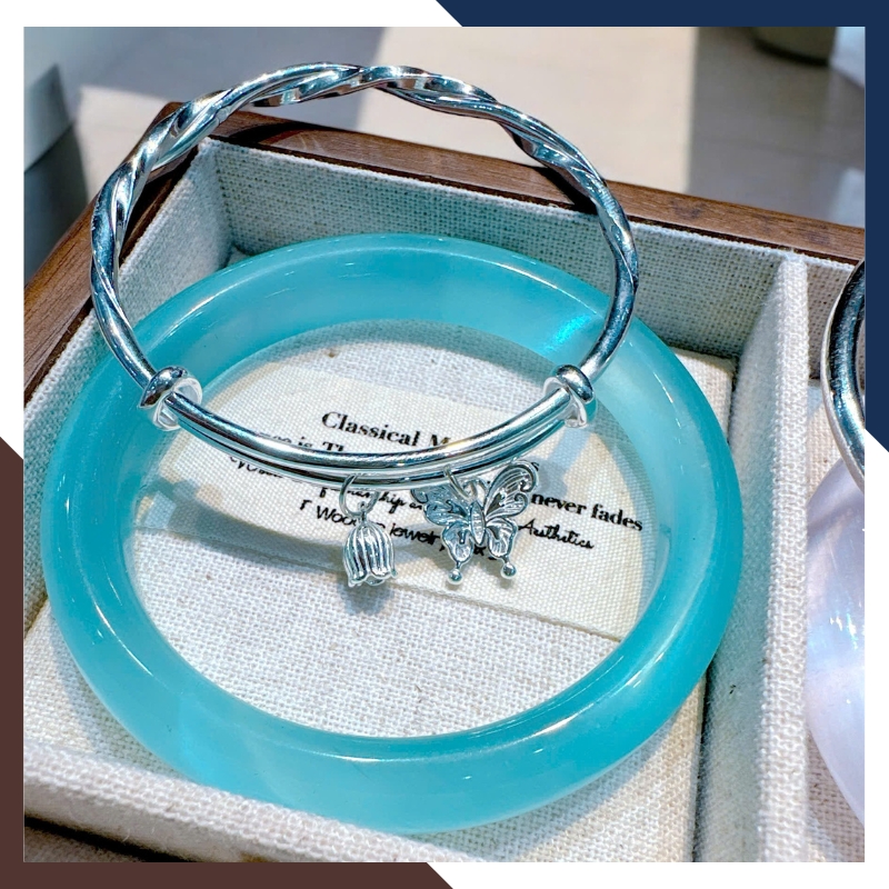 Set Vòng Charm Bạc Kết Hợp Vòng Đá Mắt Mèo LTBN105