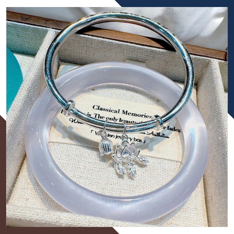 Set Vòng Charm Bạc Kết Hợp Vòng Đá Mắt Mèo LTBN105