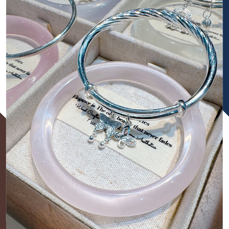 Set Vòng Charm Bạc Kết Hợp Vòng Đá Mắt Mèo LTBN105