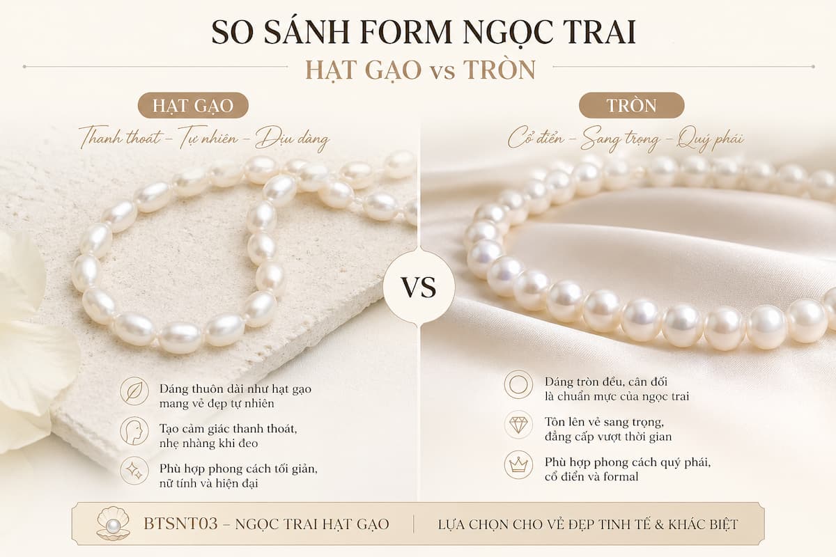 Bộ ngọc trai gạo hồng / tím 7–8mm BTSNT03 – thiết kế mềm mại, khác biệt nhẹ nhưng dễ đeo