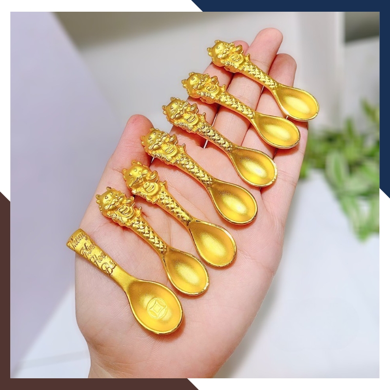 Thìa Vàng 9999, Quà Thôi Nôi/ Đầy tháng Cho Bé Mã QTV11 - Chúc Con Sung Túc Cả Đời Dư Dả