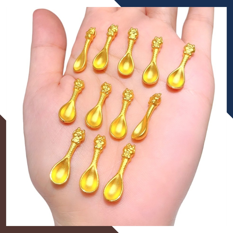 Thìa Vàng 9999, Quà Thôi Nôi/ Đầy tháng Cho Bé Mã QTV11 - Chúc Con Sung Túc Cả Đời Dư Dả