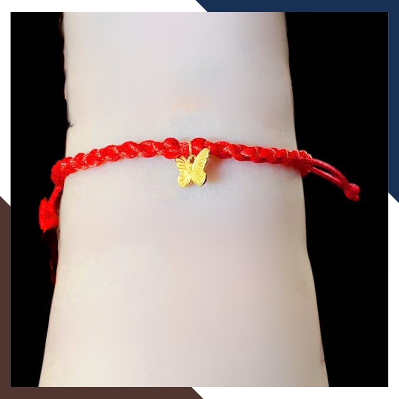 VCHV109 – Vòng Chỉ Đỏ Charm Vàng 10K Dây Rút Tết Thủ Công