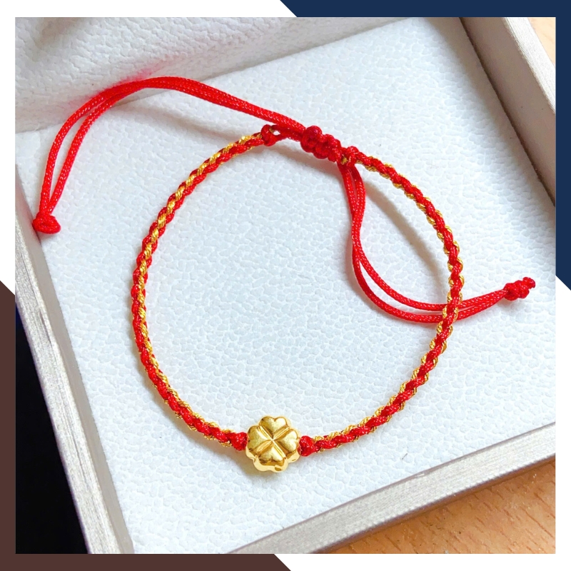 VCHV109 – Vòng Chỉ Đỏ Charm Vàng 10K Dây Rút Tết Thủ Công