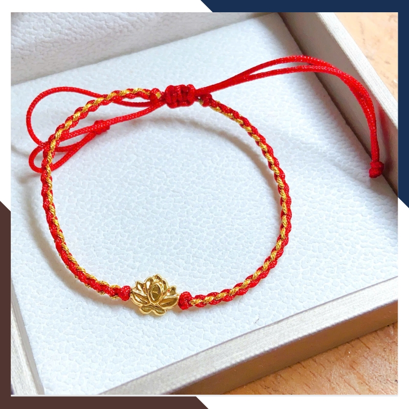 VCHV109 – Vòng Chỉ Đỏ Charm Vàng 10K Dây Rút Tết Thủ Công