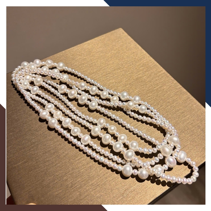 VCNT180 – Chuỗi Ngọc Trai Dài 160cm Mix Hạt, Đeo Layer & Quấn Tự Do (3–4mm & 7–8mm)