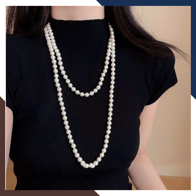 VCNT181 – Chuỗi Ngọc Trai 160cm Không Khoá, Hạt 7–8mm Cho Váy Suông & Cổ Thấp